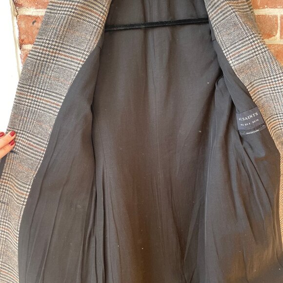 AllSaints Plaid Wool Overcoat, Size 4, Excellent Condition - Picture 7 of 8